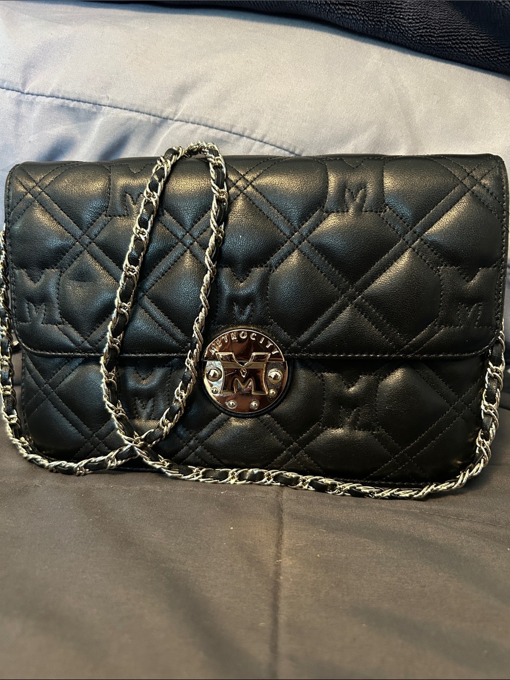 Quilted Chain Strap Crossbody Bag - Black